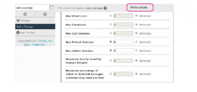 Hosting package credentials