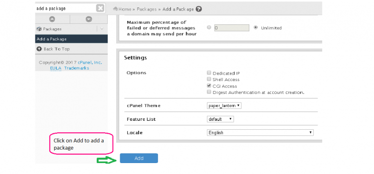 Click on Add to create package