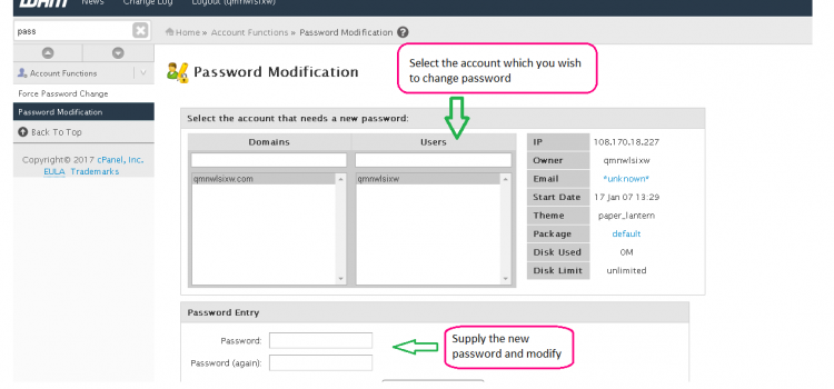 Supply New password and change