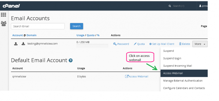 Webmail access via cpanel