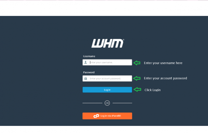 Login Page of WHM