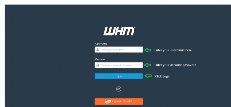 Login page of WHM
