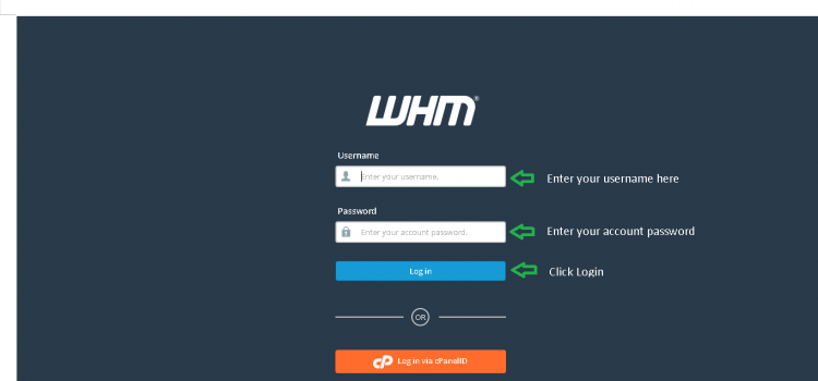 Login Page of WHM