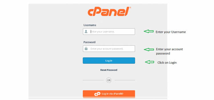 Login Page of Cpanel