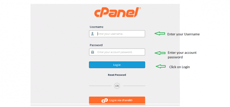 Login page of Cpanel