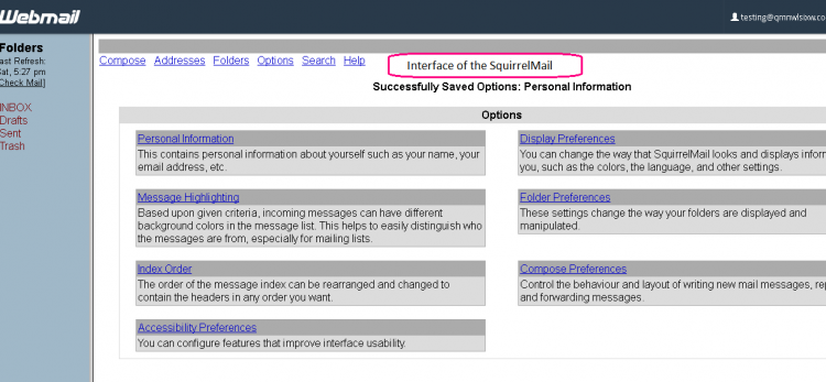 Interface of squirrel mail