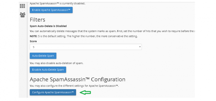 Configure the Spam Assassin with settings