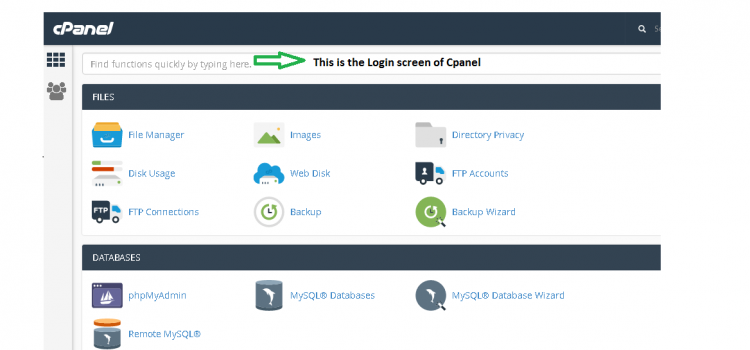 Login page of Cpanel Interface