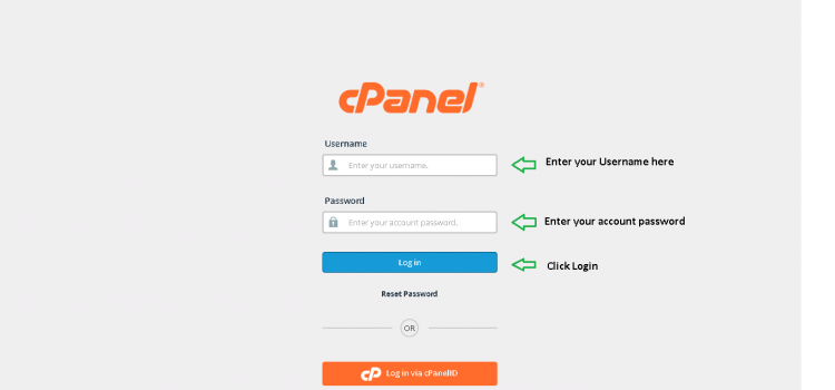 Login Page of Cpanel