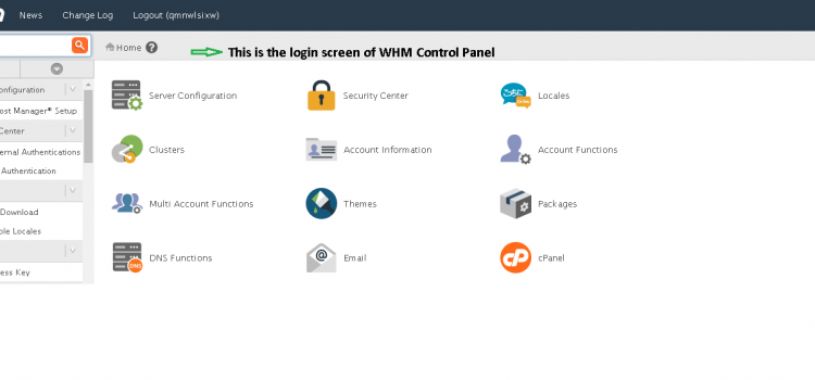 WHM control panel Interface