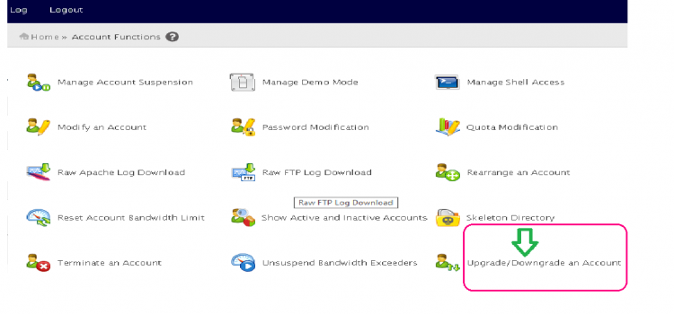 Choose Upgrade/Downgrade an account