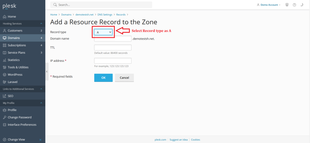 6.Select record type as A